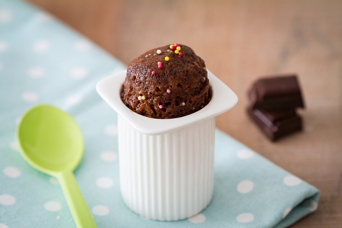 Mini chocolate cake in a yoghurt pot