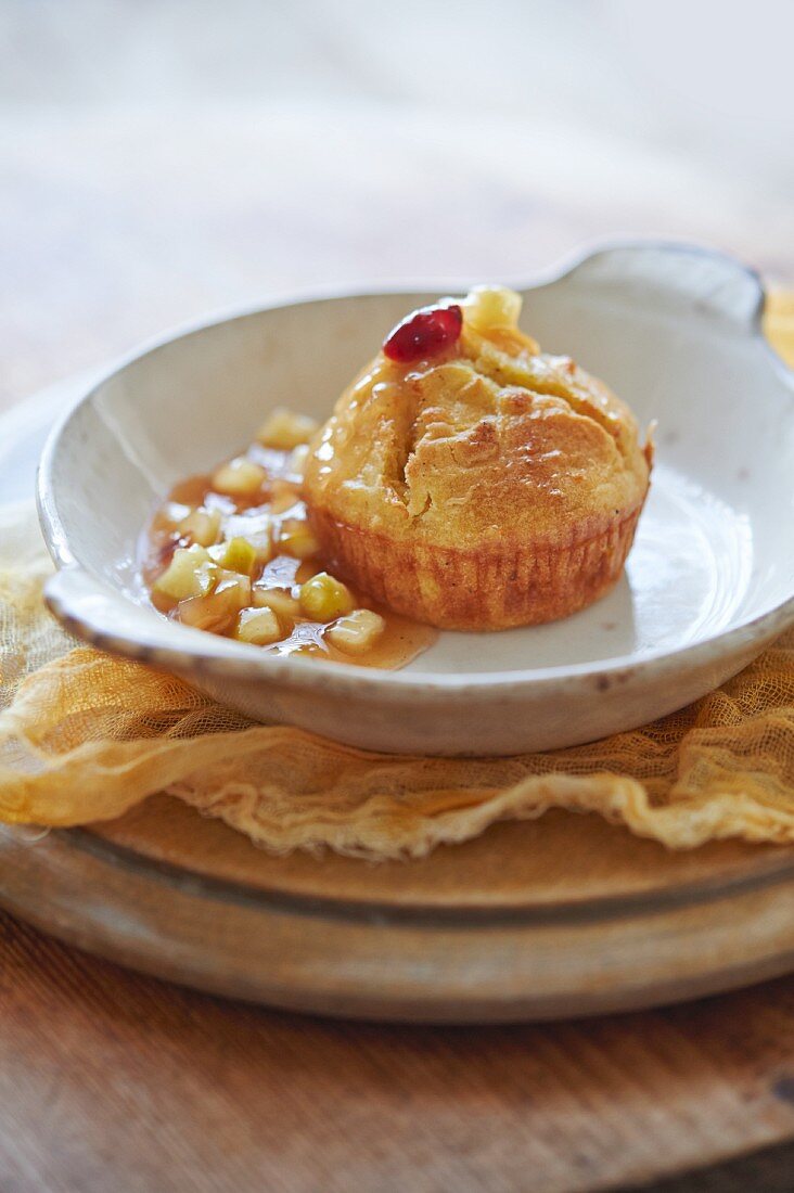 Butternut squash souffle with apple chutney