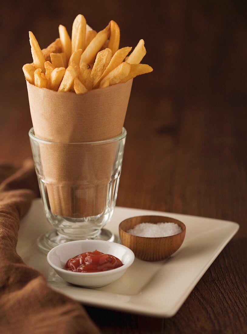 Fancy French Fries with Catsup and Salt