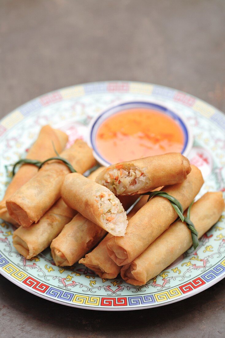 Asian spring rolls on plate
