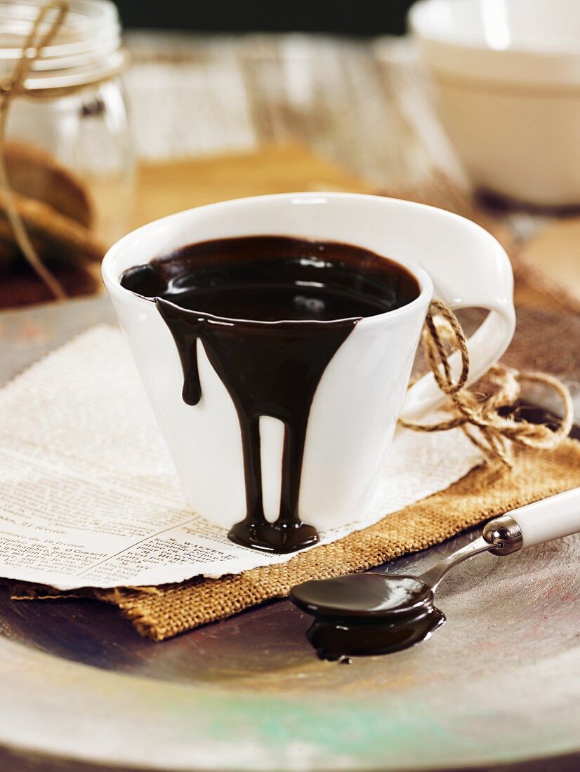Chocolate sauce in a cup