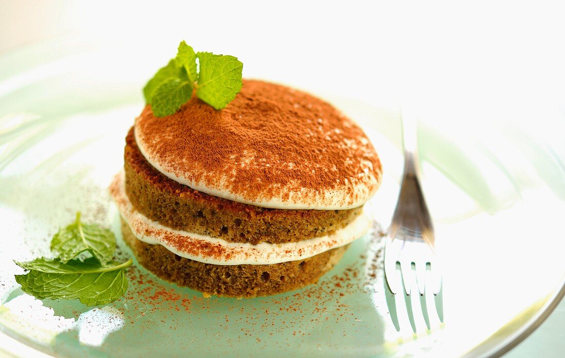 Tiramisu with mint leaves