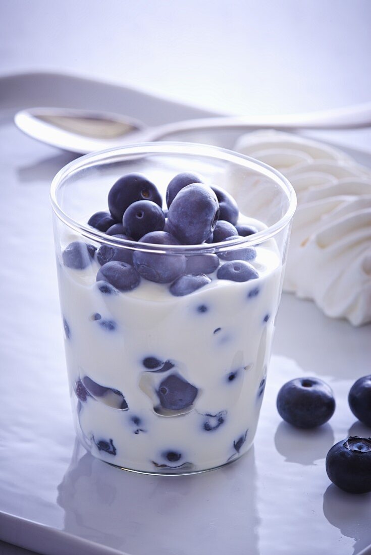 Joghurt mit frischen Heidelbeeren