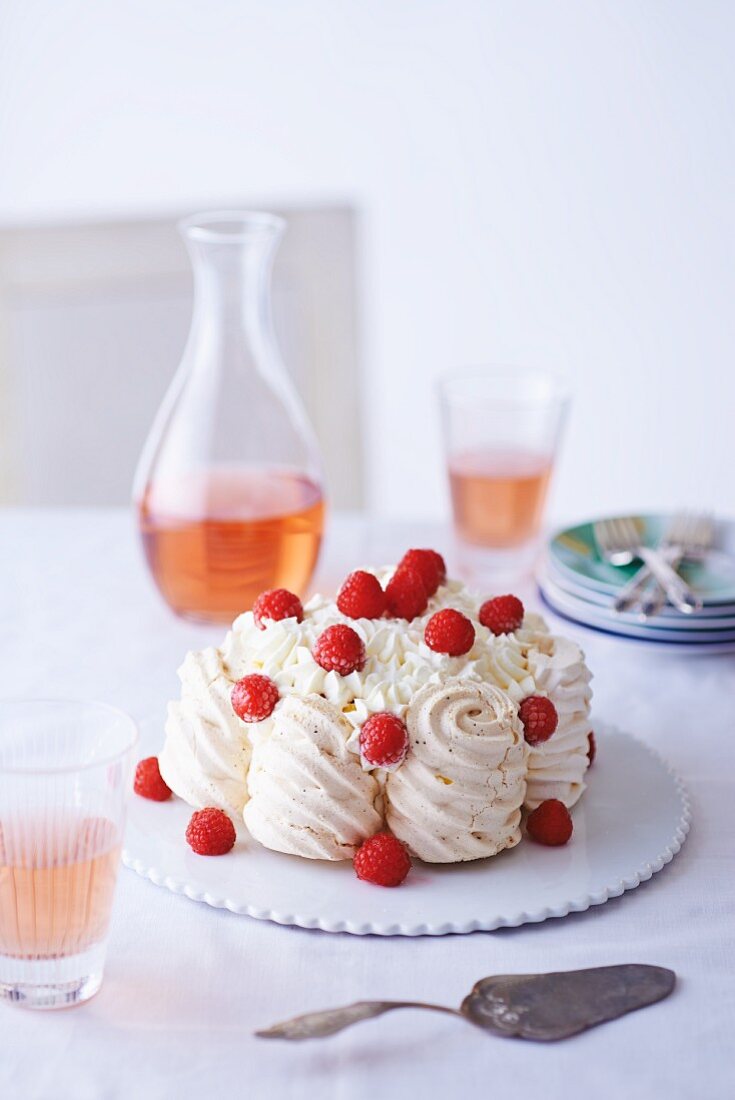 Baisertorte mit Vacherin und Himbeeren – Bilder kaufen – 11243854 StockFood