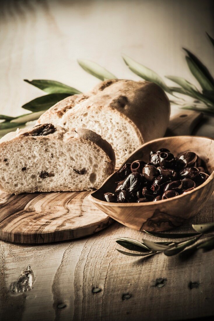 Olive bread and black olives