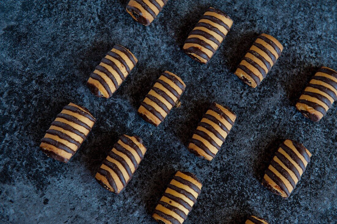 Biscuits with stripes of chocolate