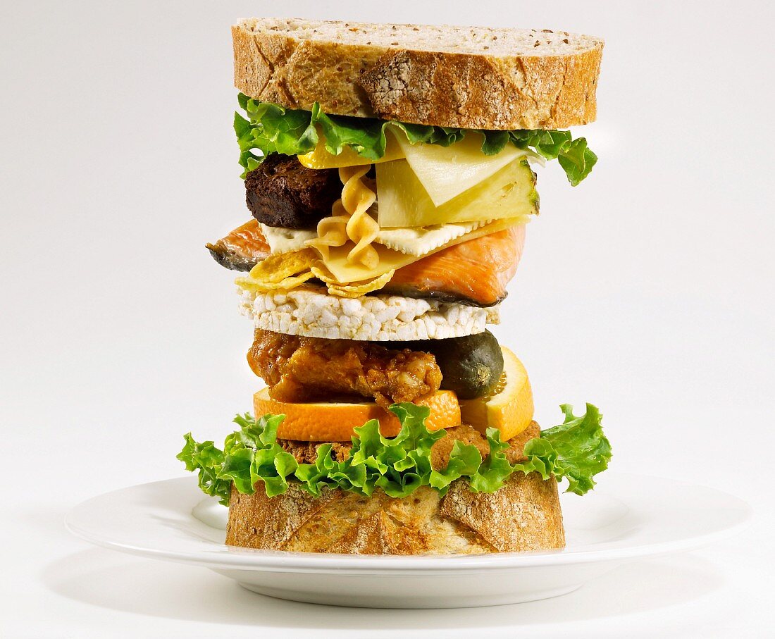Sandwich tower with unusual ingredients