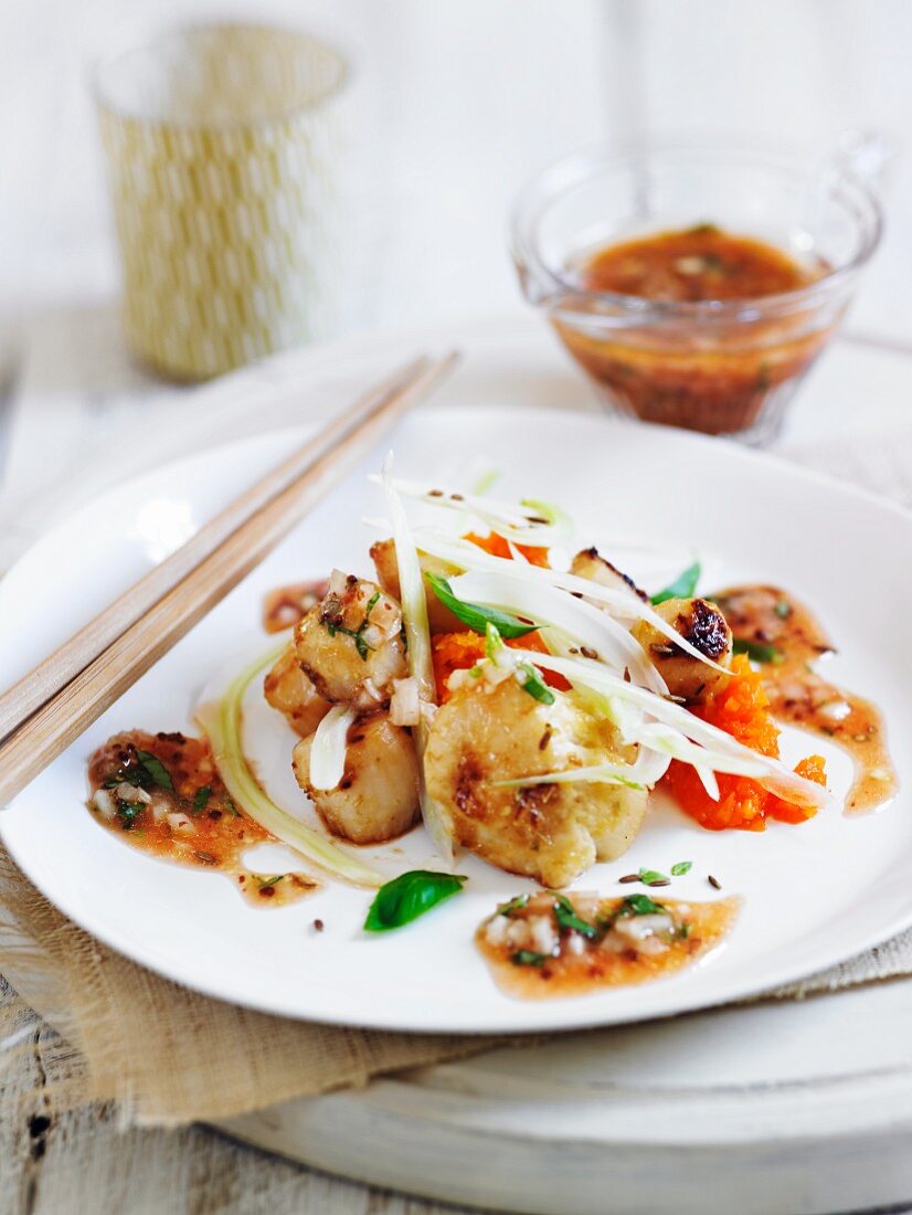 Scallops with miso and vegetables (Asia)