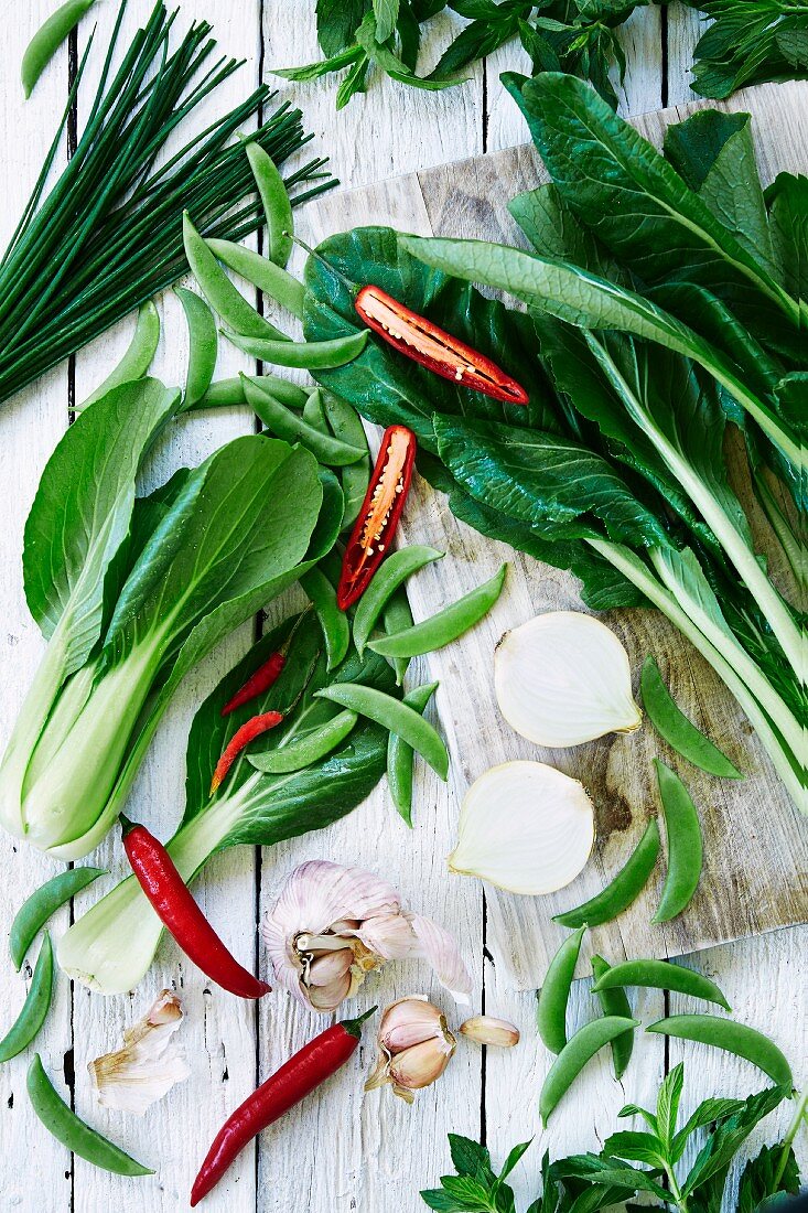 A still life of Asian vegetables