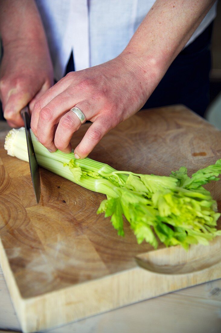 Celery being cut