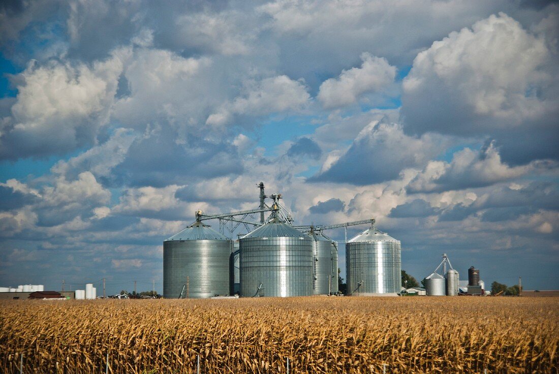 Dramatic Clouds Over Farm Silos, Wisconsin, USA