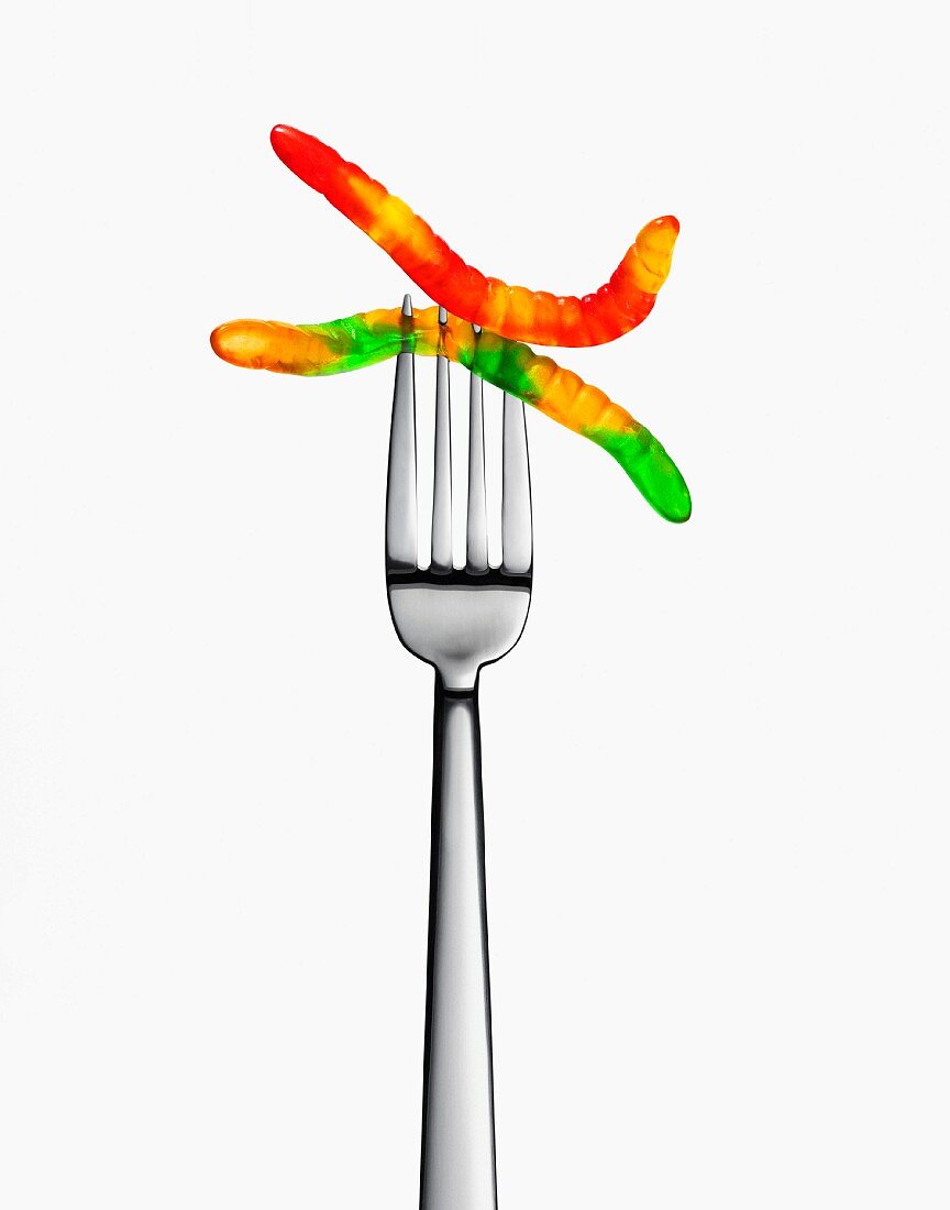 Gummy Worms on Fork