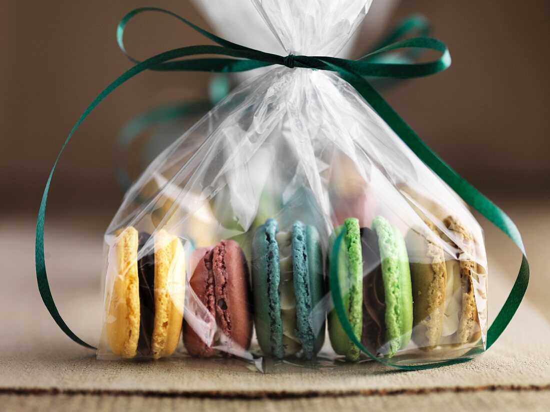 Gluten-free macaroons, packaged as a gift