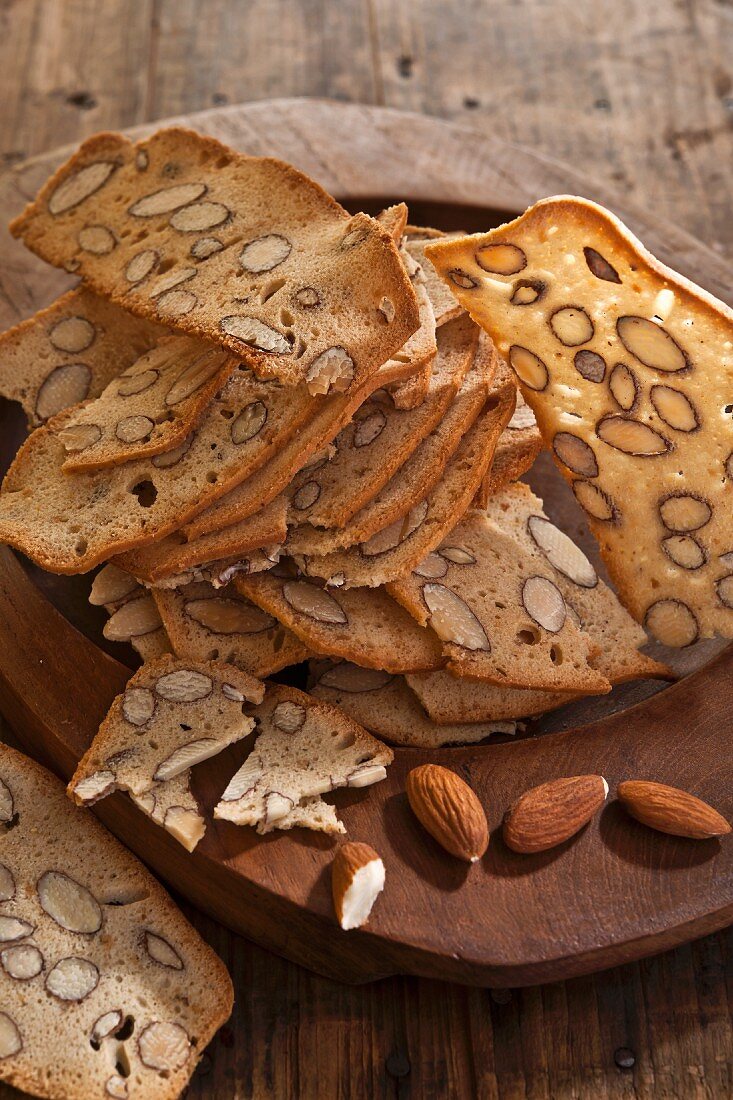 Almond biscotti on a wooden board