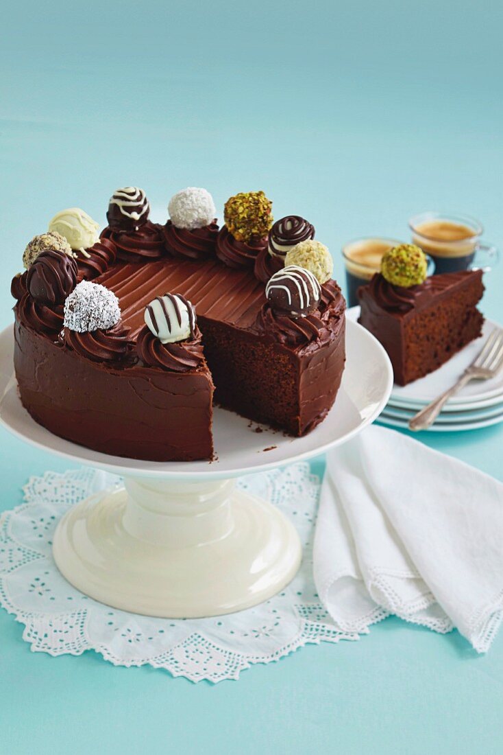 Chocolate cake with home-made chocolate truffles