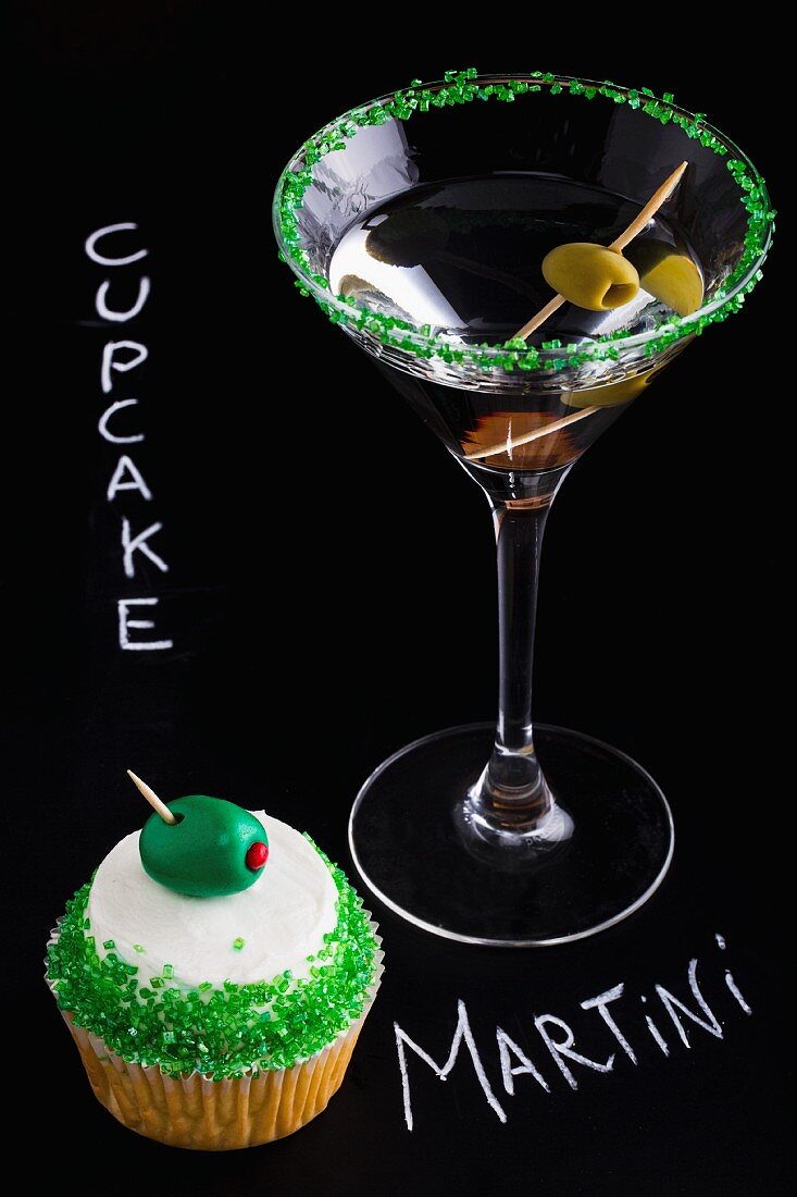 A martini and a martini cupcake