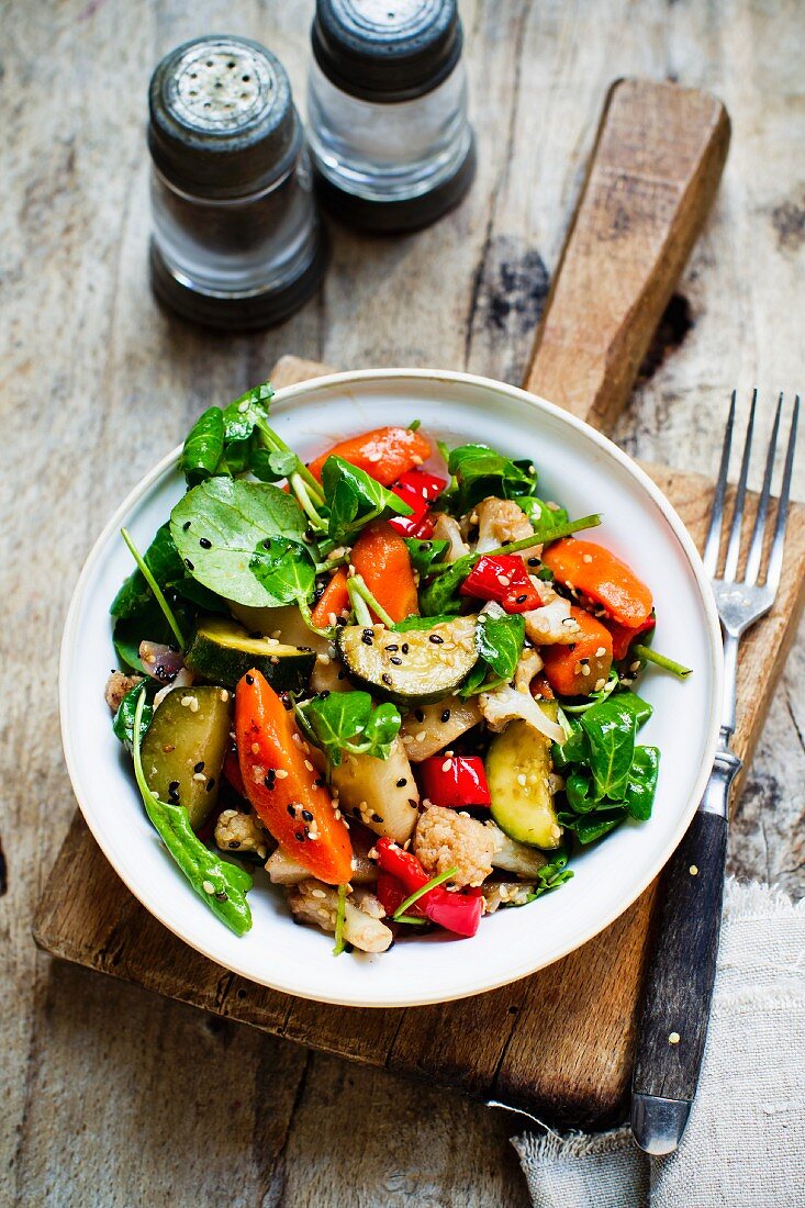 A vegetable salad with cress and rocket