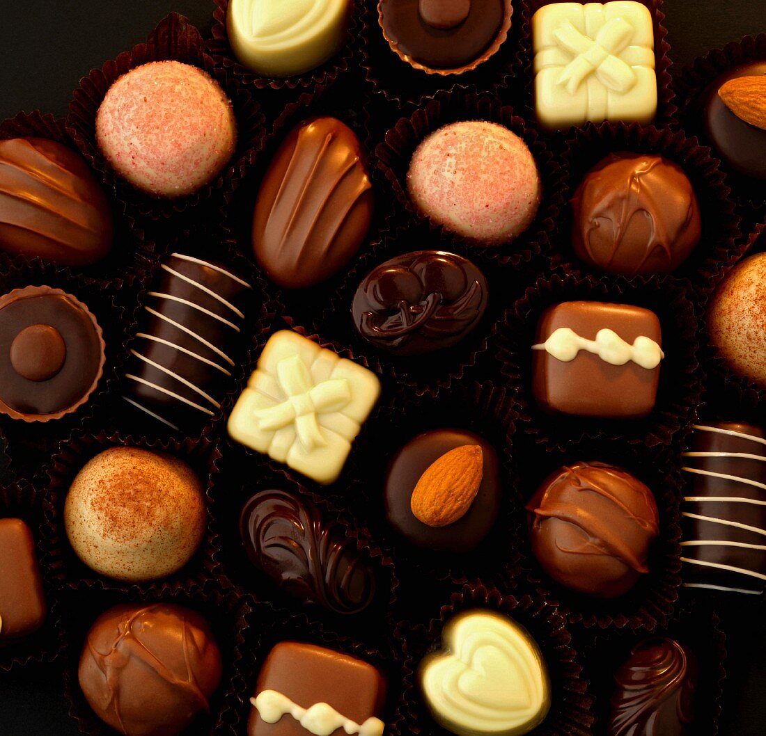 Viele verschiedene belgische Schokoladenpralinen