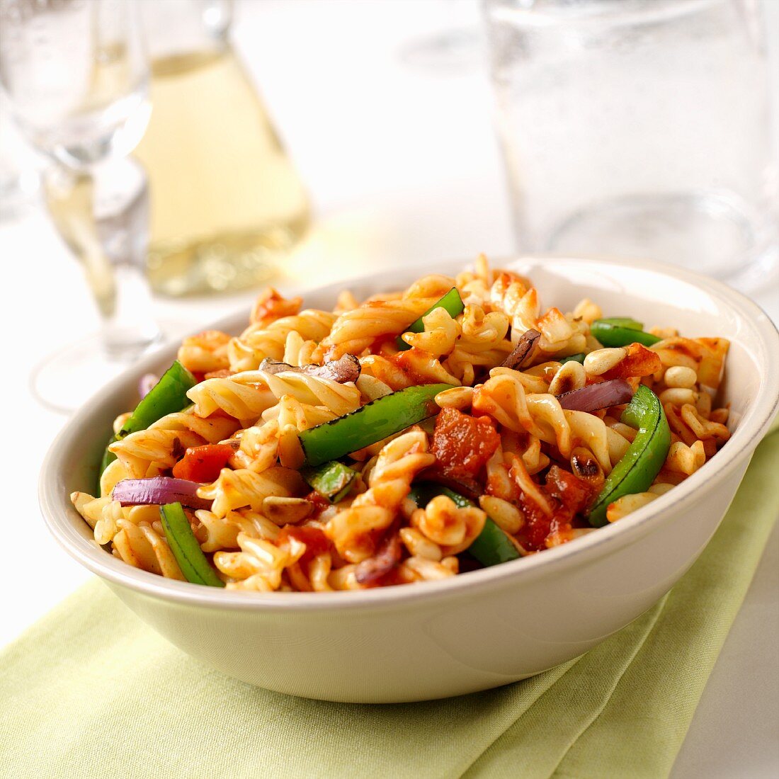 Fusilli with chargrilled vegetables, roasted tomatoes and toasted pine nuts