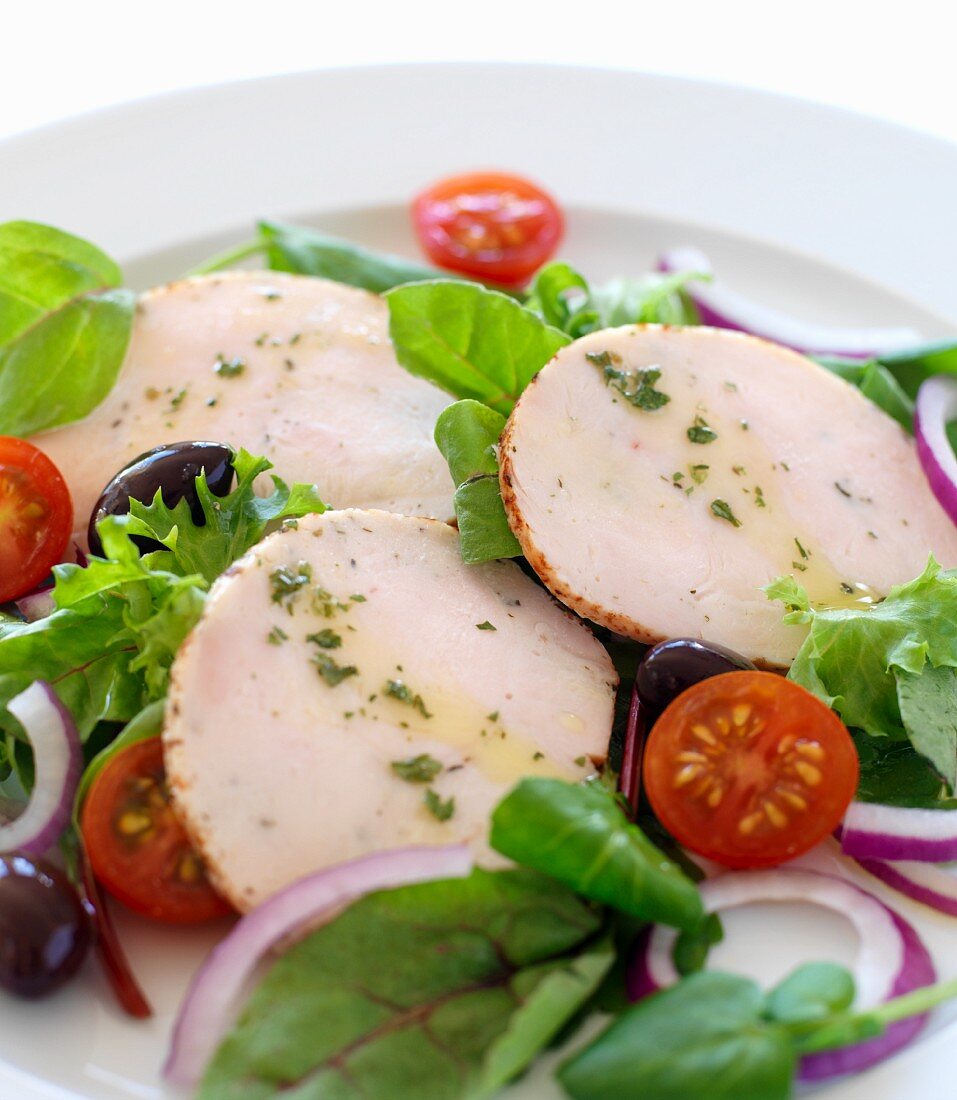 herb chicken slices with salad