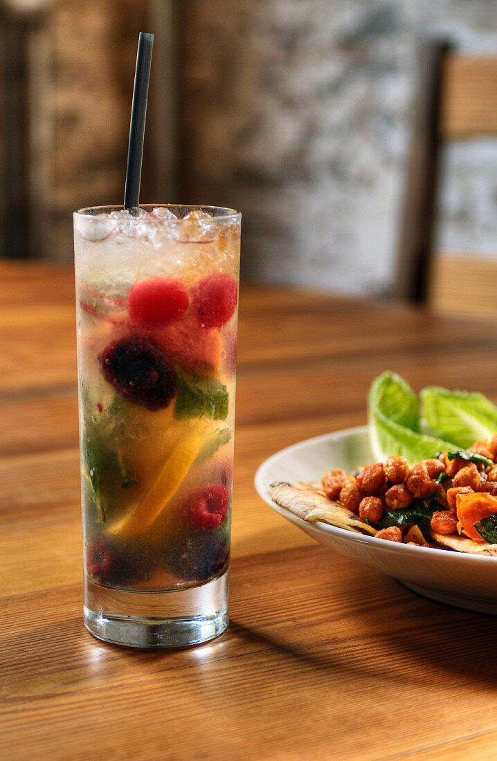 Glass of White Sangria with Assorted Fruit