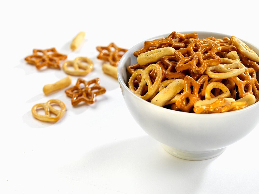 pretzel snacks in a bowl