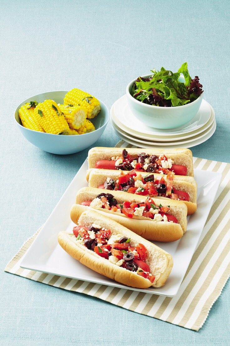 Greek-style hot dogs