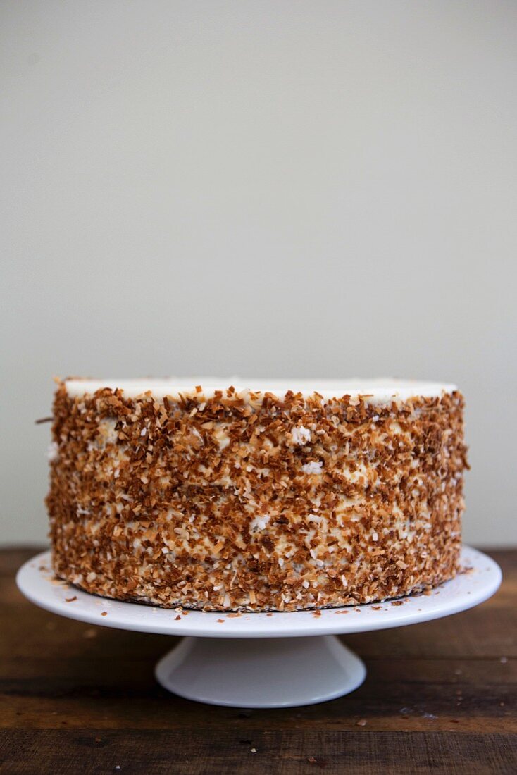 Coconut cake decorated with brittle