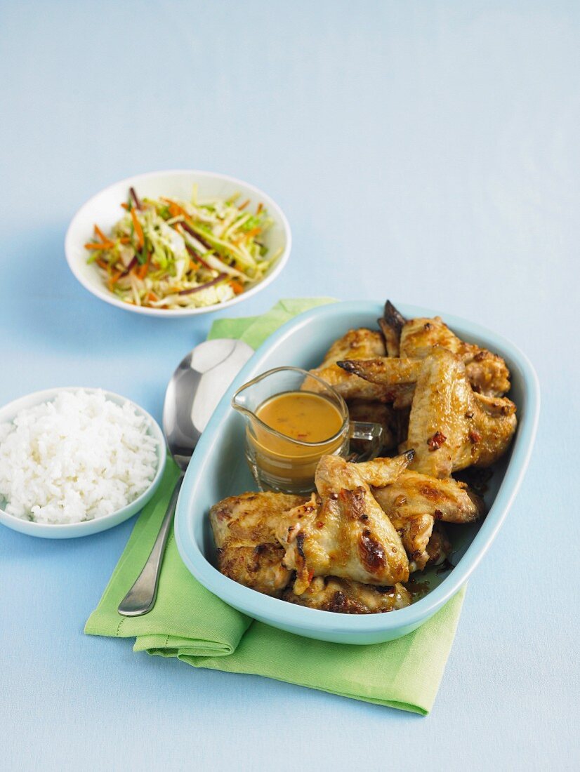 Satay chicken wings with asian slaw