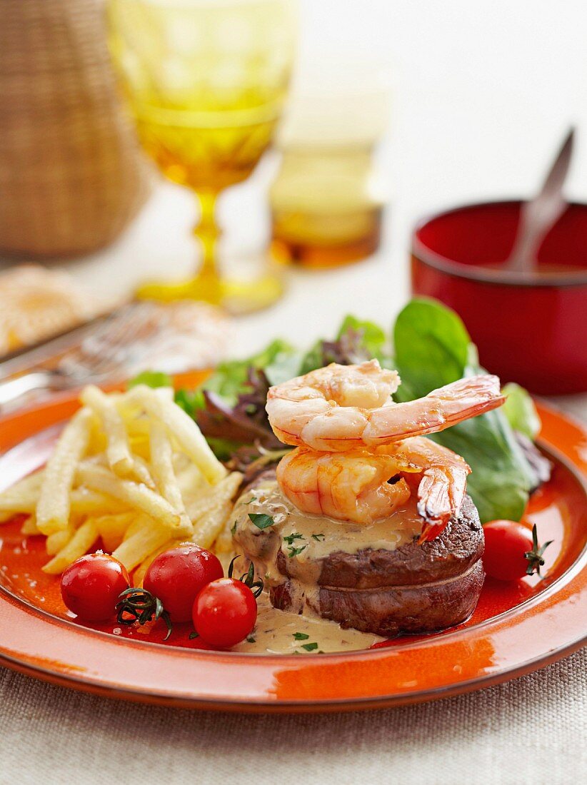 Surf and Turf (Rindersteak mit Garnelen)