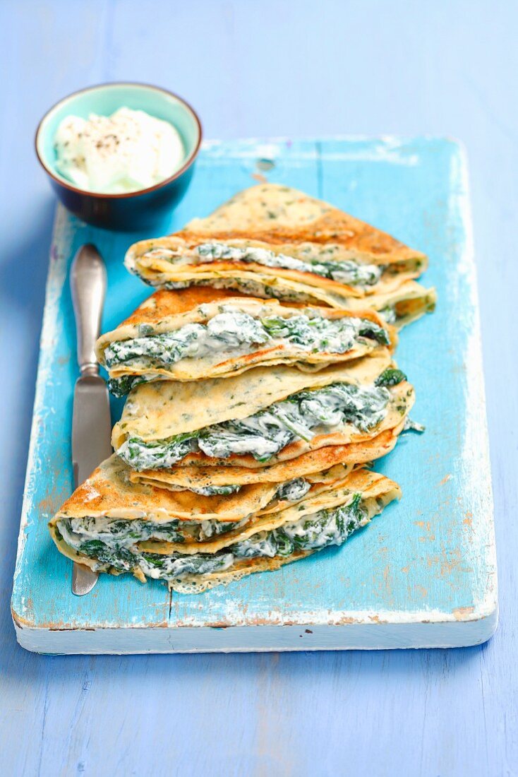 Pancakes with a spinach and ricotta filling
