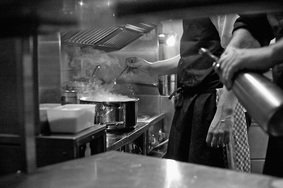Chefs working in a restaurant kitchen
