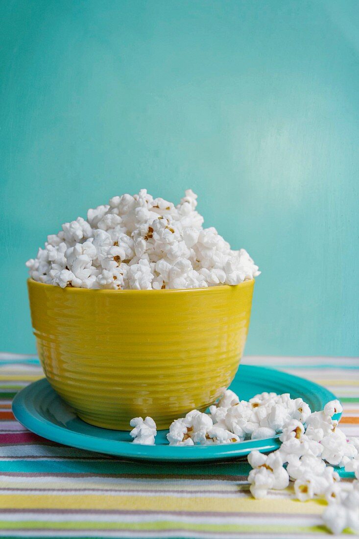 Popcorn in a yellow bowl