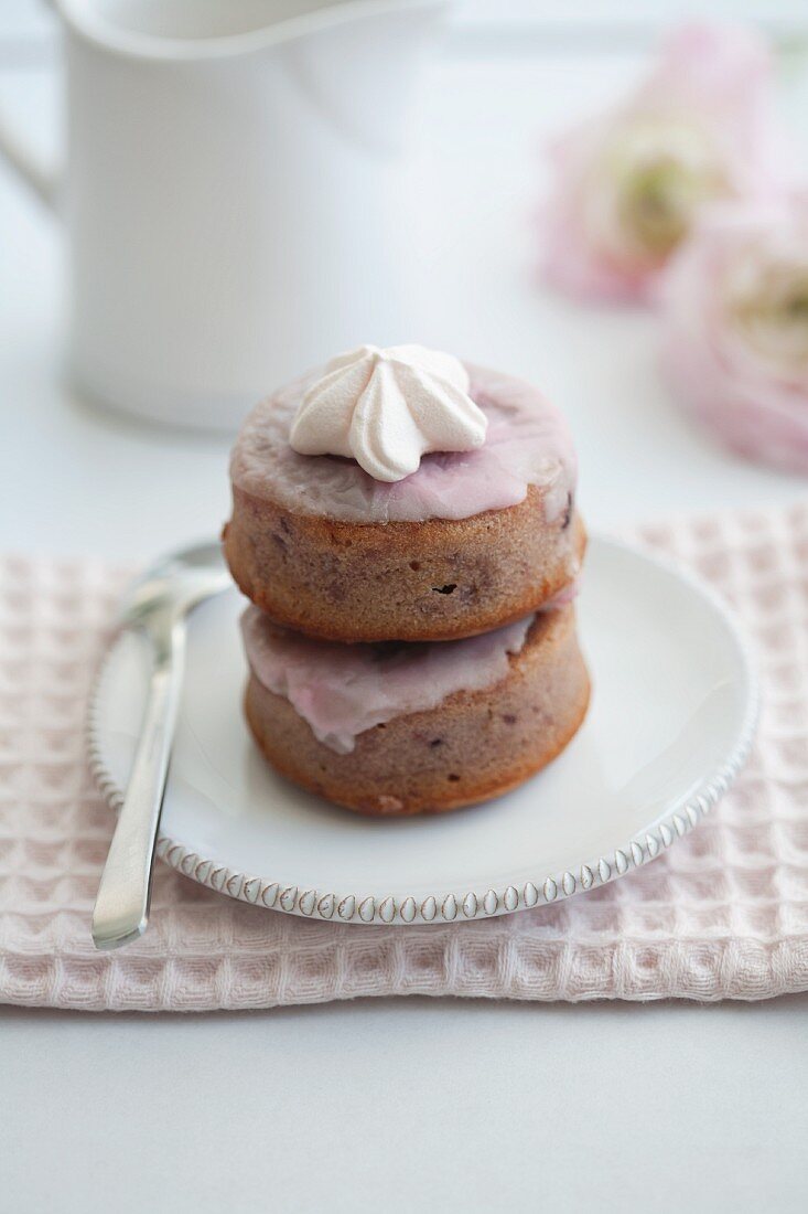 Almond sponge cakes with cherry blossom syrup