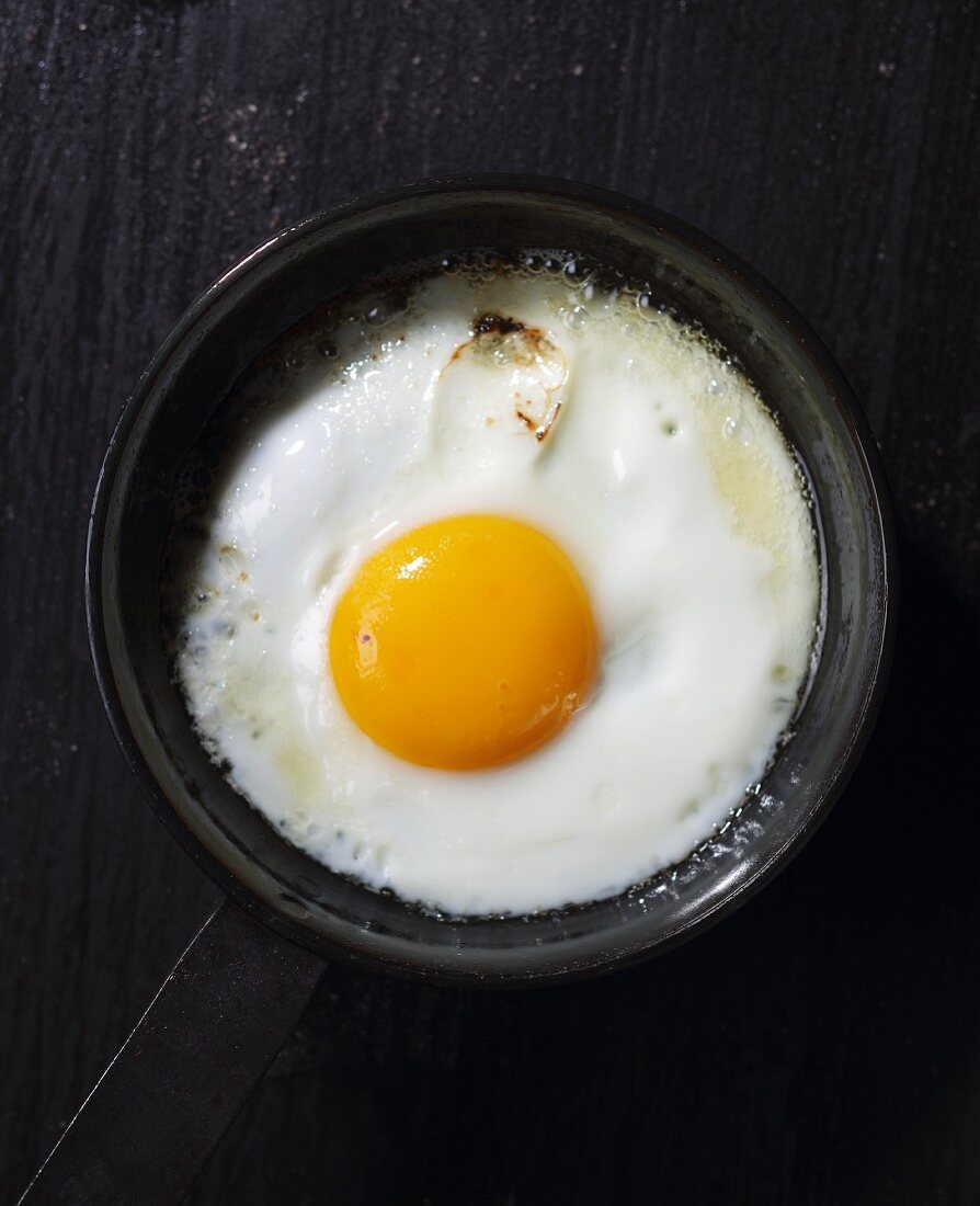 A fried egg in a pan (seen from above)