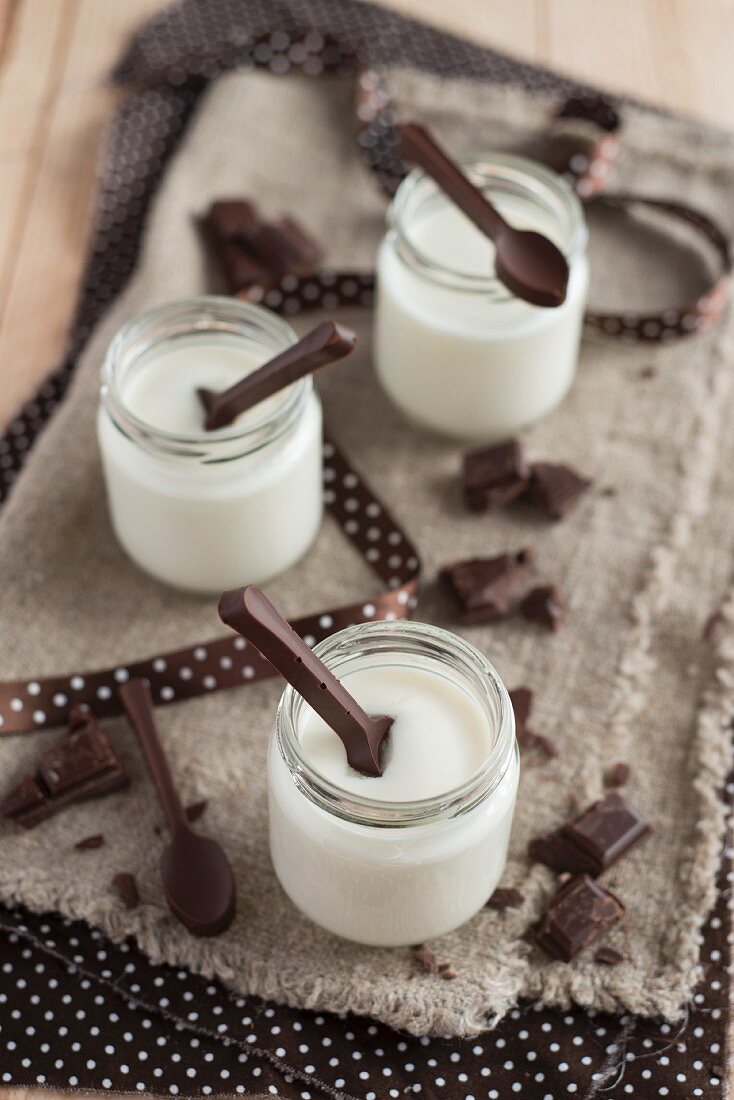 Yogurt with chocolate spoons