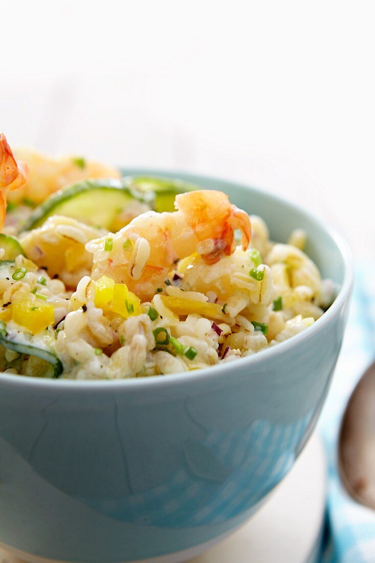 Risotto with prawns and cucumber