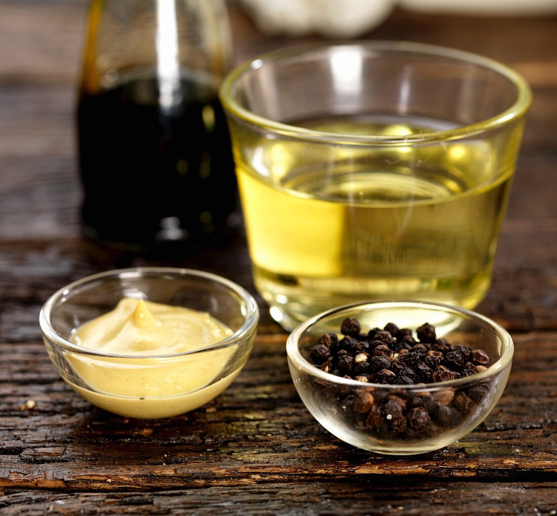 Dijon mustard, peppercorns, white wine vinegar and balsamic vinegar