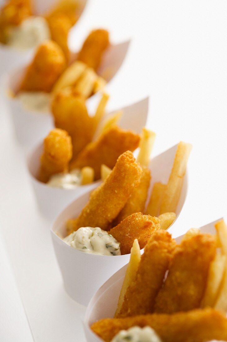 Fish and chips in paper cones