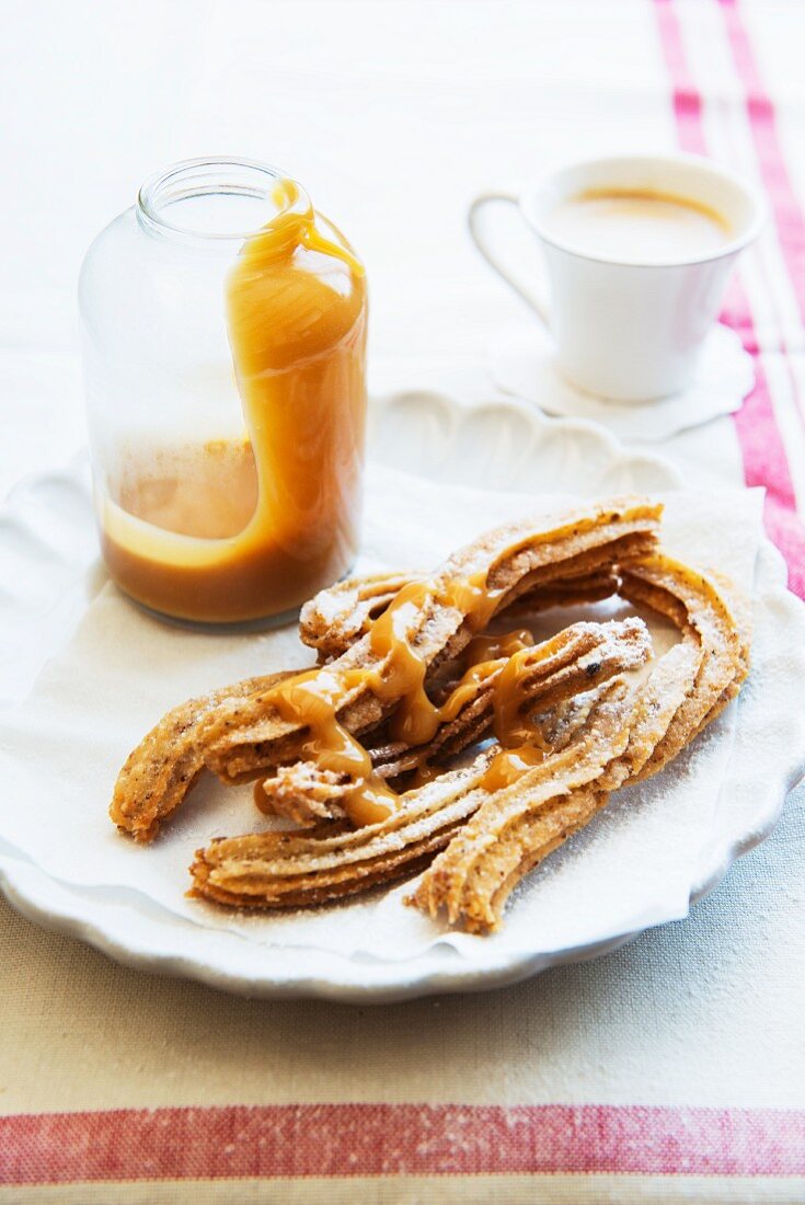 Nur churros with dulce de leche and coffee