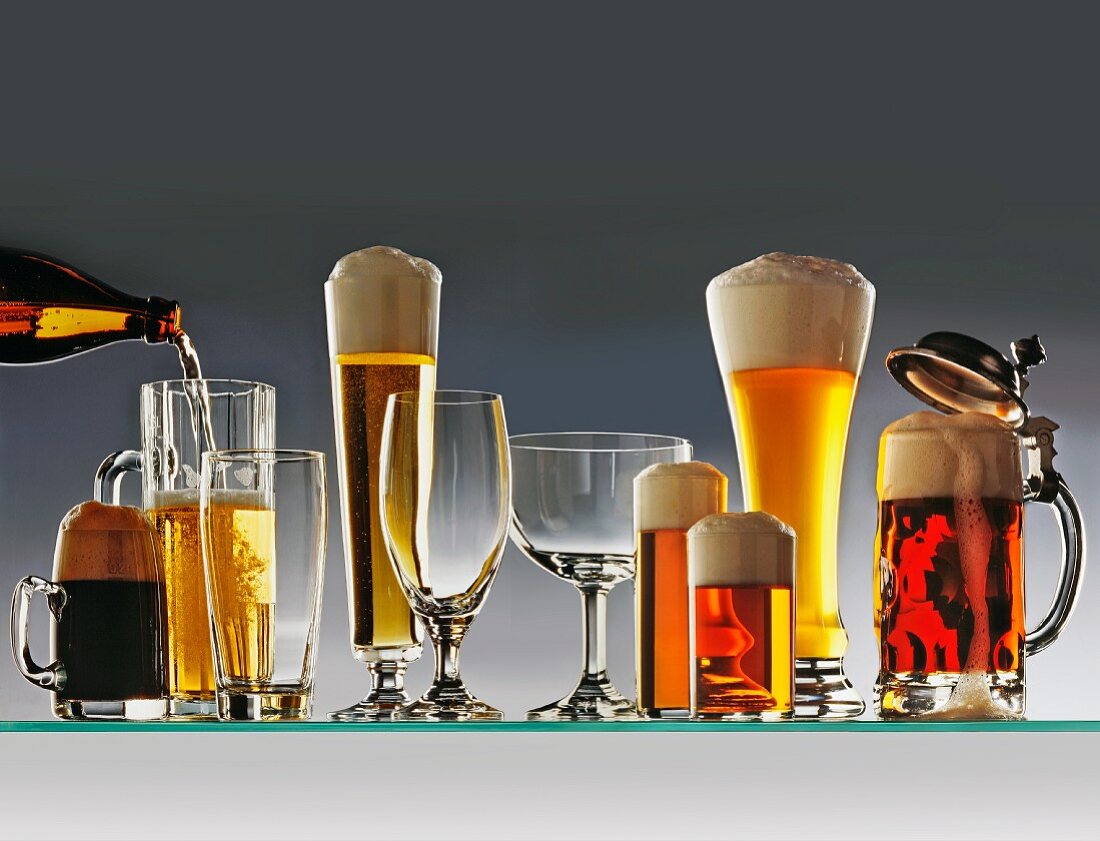 Various types of beer in various types of glasses
