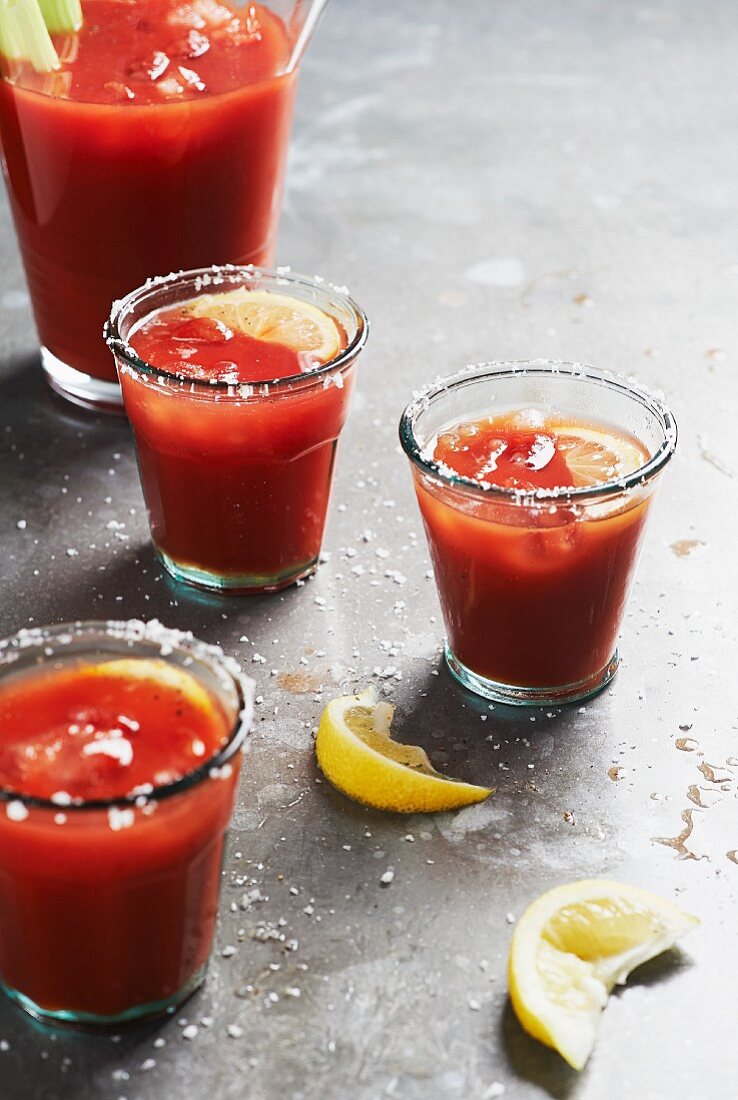 Bloody Marys (cocktails made with tomato juice and vodka)