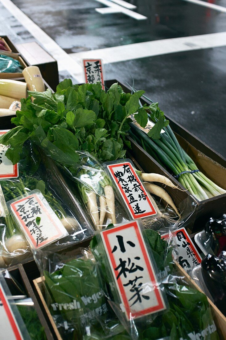 Vegetables on a market stand, Japan