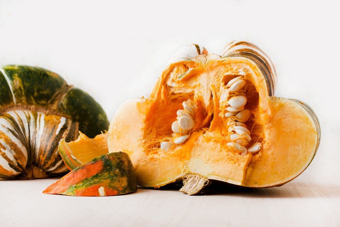 A sliced turban squash