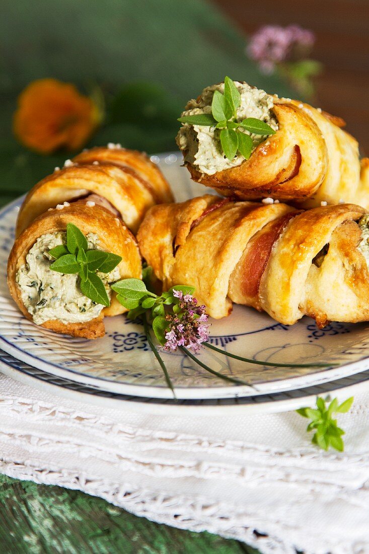 Pastries filled with herb cream cheese