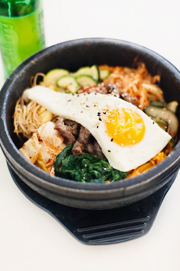 Bibimbap (vegetable dish made with meat and egg, Korea)