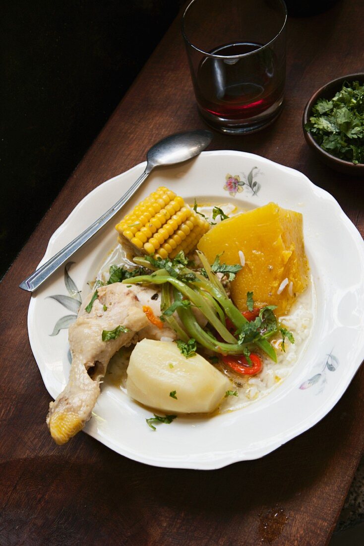 Cazuela de pollo (chicken and vegetable stew, Chile)