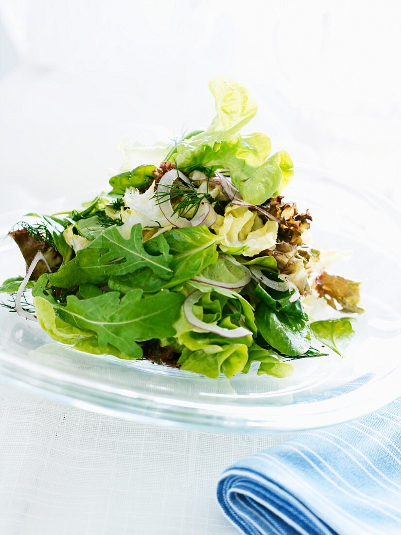 Mixed leaf salad with onions