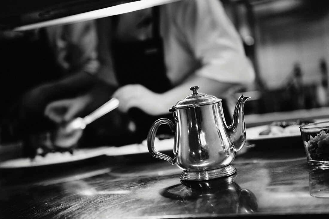 A silver teapot