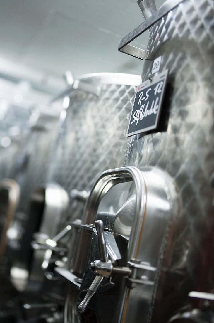 Stainless steel innoxtanks in a wine cellar, Fricktal, Aargau